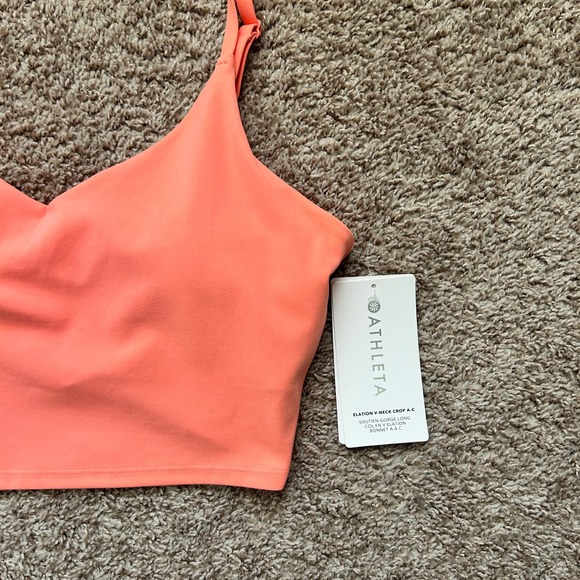 Athleta I Coral V Neck Crop Tank Top I Size L I Built-In Bra, Adjustable Strap - Picture 3 of 9
